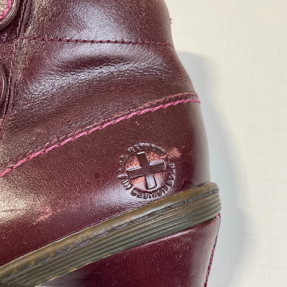 Dr. Martens Jenna Dia Burgundy Leather Button Ankle Boots Womens Size 7
